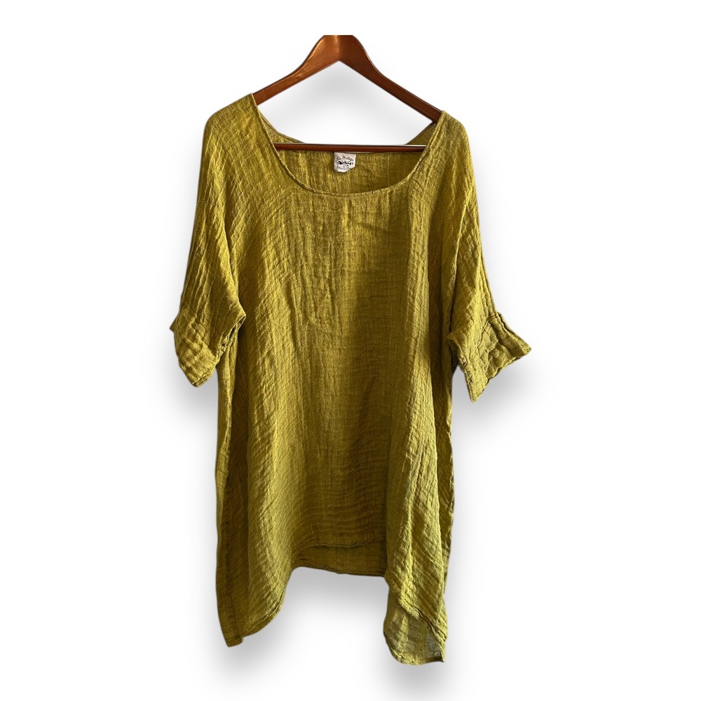 La Bottega di Brunella Linen Tunic Top Chartreuse Green Made in Italy XL Gauze
